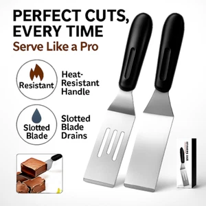 Mini Spatula Set 2PCS Stainless Steel Slotted & Solid Turner for Baking Cooking - Picture 1 of 8