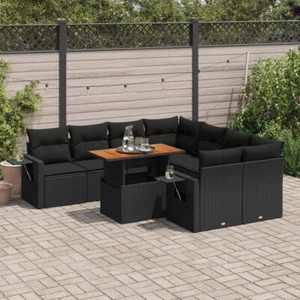 9-tlg. Garten-Sofagarnitur mit Kissen Schwarz Poly Rattan - Picture 1 of 11