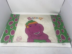 Vintage Barney Pillowcase Purple Dinosaur Standard 1992 Green Polka Dots USA
