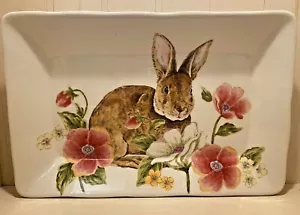 MAXCERA Bunny Rabbit Spring Collection 12" x 8" Serving Tray Pink Floral NEW - Picture 1 of 5