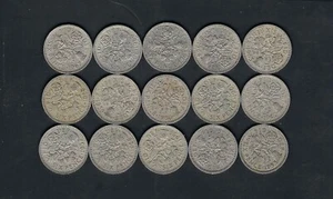 Lot of 15 Different Years - UK - QE II - "Lucky" Sixpences - From 1953 to 1967. - Picture 1 of 2
