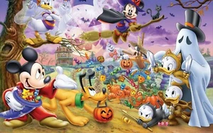 Mickey und Minnie Happy Halloween Collage -7x10 Baumwolle Handarbeit Stoffblock - Bild 1 von 1