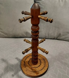 Handcrafted Wooden 8 Peg Coffee Cup Mug Stand Bar Modern Farmhouse MCM VTG - Picture 1 of 5