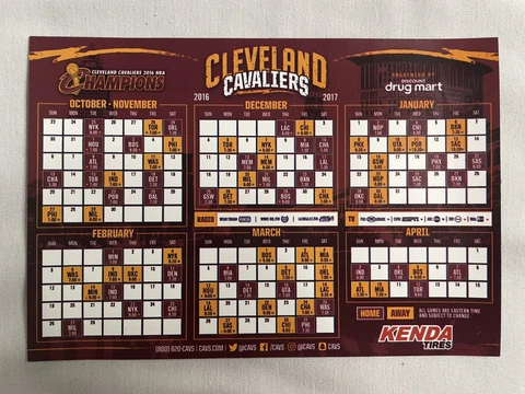 2016-2017 Cleveland Cavaliers Schedule Magnet NBA Champions Cover