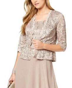 New $99 R&M Richards Petite Women'S Beige Sequined Lace Bolero Jacket Size 6p - Picture 1 of 2