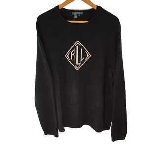 Ralph Lauren Womens PMedium Medium Black 100% Lambswool Sweater RLL Logo 2XL - Picture 1 of 6
