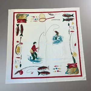 MODA Tablecloth Bait & Tackle Fishing Motif 52” Square cabin lodge look Angler - Picture 1 of 6
