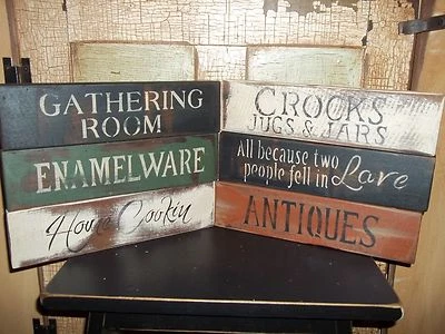 Wood Signs Many Styles Country Prim Rustic Aged VTG Home Decor Shelf Block Signs - Image 1 of 4