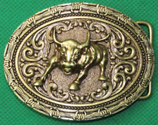 Belt Buckle "AGRO BULL+THORN WIRE" Solid Brass, Oval Shape, Fit 4 cm Wide Belt.
