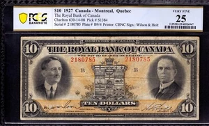 1927 $10 ROYAL BANK OF CANADA MONTREAL QUEBEC NOTE CURRENCY PCGS B VF 25 - Picture 1 of 4