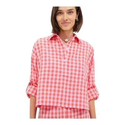 全新 Tuckernuck 橙色和粉红色泡泡纱 Augustus 衬衫 尺寸 M  — 第 1/4 张图片