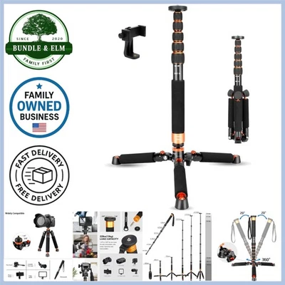 Aluminum Camera Monopod with Tripod Base 6 Sections Adjustable 177cm Lightweight - Image 1 of 4