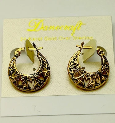DaneCraft 24KT Gold Over 925 Sterling Cutout Hearts Hoop Pierced Earrings - Image 1 of 4