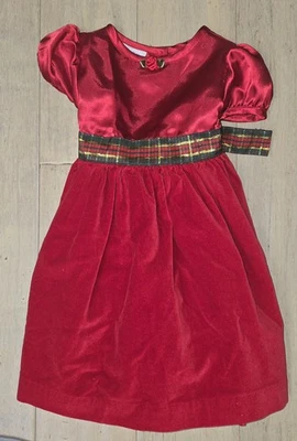VESTIDO DE VACACIONES WONDER KIDS Rojo Satén y Terciopelo NIÑO PEQUEÑO 2T Invierno Lazo a Cuadros Foto 1 de 4