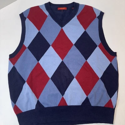 Chaleco Suéter Austin Reed Para Hombres Mediano Azul Y Rojo Argyle Chaleco de Golf 100% Algodón  Foto 1 de 4