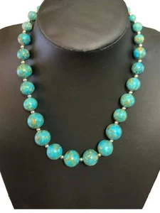 Vintage Style Chunky Teal Bead Necklace 19" Faux Turquoise Boho Unsigned - Picture 1 of 5