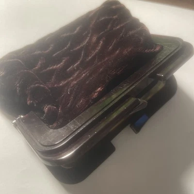 Vintage Small Black & Brown Patterned Velvet Purse Evening Bag Lucite Handle 5x4 - Image 1 of 4