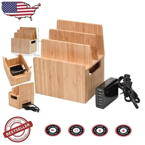 Stylish Bamboo Charging Station with 6 USB Ports for Efficient Device Management - Picture 1 of 7