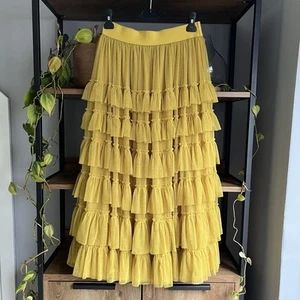 Boden Tulle Midi Skirt 10 12 Yellow Layered Ruffle New without Tags - Picture 1 of 4