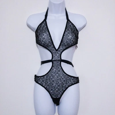 Traje corporal sin entrepierna lencería negra de peluche de encaje para mujer Victorias Secret nuevo con etiquetas Foto 1 de 4
