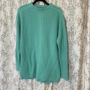 Talbots meerschaumgrün Wolle Stehkragen Zopfmuster Pullover Größe Large - Bild 1 von 5