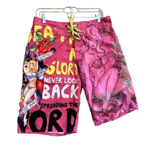 Ed Hardy Christian Audigier Boardshorts Herren 32 Surf Die Death Glory Y2K Pinup - Bild 1 von 12