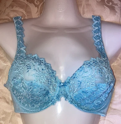 Sutiã Chantelle azul bordado renda tamanho 38B arco demi cobertura total com aro - Imagem 1 de 4