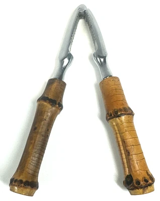 Vtg 1950 Carl Aubock Stainless Steel Bamboo Wood Handheld Nutcracker Crabcracker - Image 1 of 4