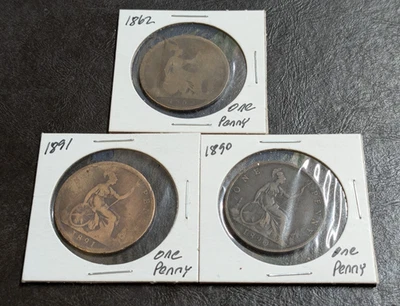 1862, 1890, 1891 Great Britain One Penny Set of 3 Young Victoria - Image 1 of 4