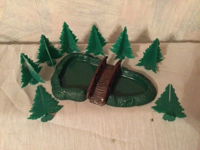 Vintage Plasticville BL-2 Bridge And Pond For O Scale +6 Trees - Image 1 of 4