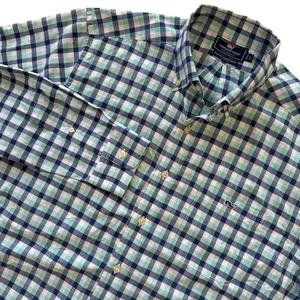 Camisa Tucker Vineyard Vines Grande Azul Verde A Cuadros Rendimiento Para Hombre Calce Ajustado - Imagen 1 de 6