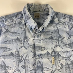 Columbia PFG Button Down Shirt Mens Large Blue Fish Print Short Sleeve Cotton - Picture 1 of 12