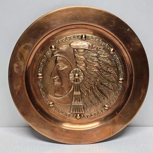 Placa de pared vintage martillada a mano de cobre motivo jefe azteca decoración boho - Imagen 1 de 8