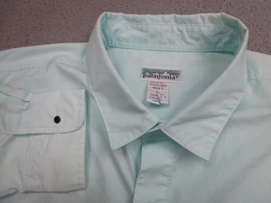 Patagonia Shirt Mens L VINTAGE Aqua Snap Front Long Sleeve Western Pockets - Picture 1 of 14