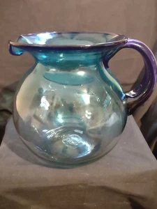 Vintage Mexican Hand-Blown Cobalt Blue Glass Pitcher 8” Tall 7” Wide - Picture 1 of 6