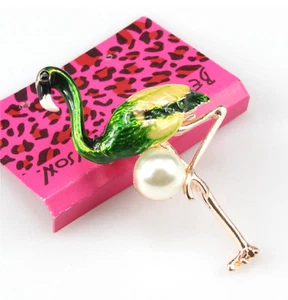 Betsey Johnson Pearl Flamingo Rose Gold Brooch Pin Free Gift Bag - Picture 1 of 7