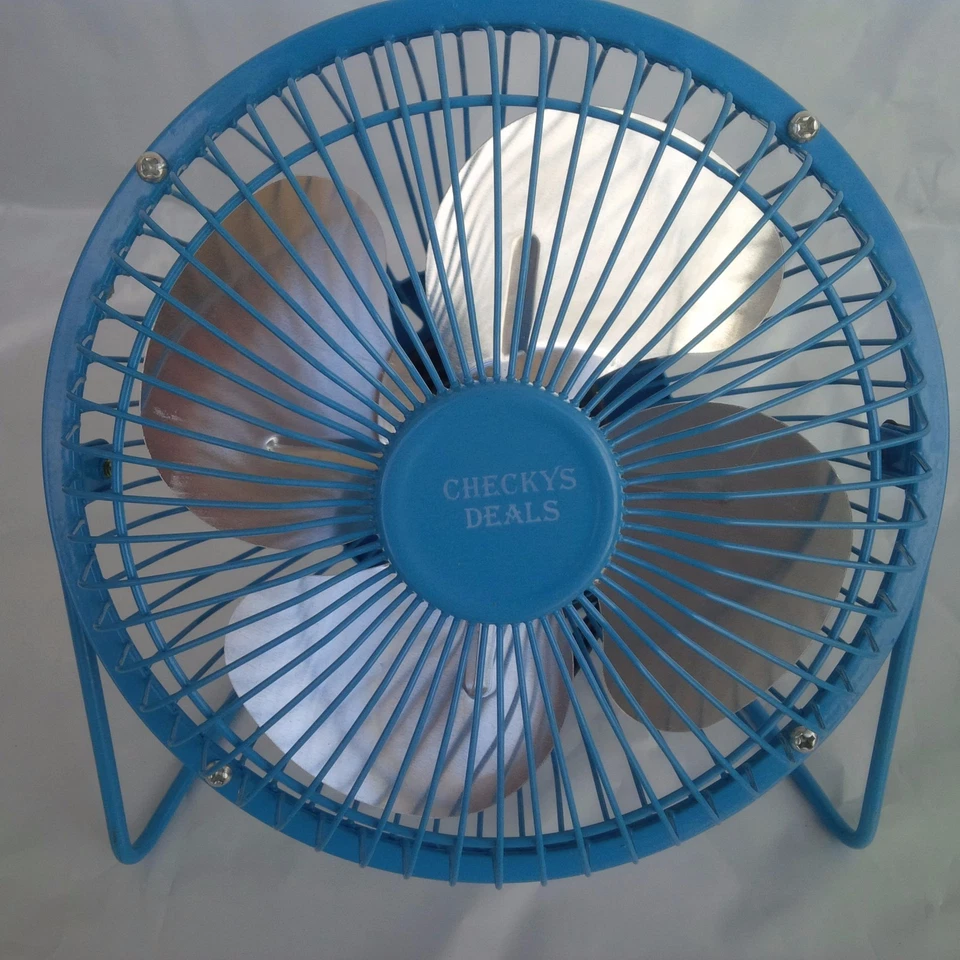 Checkys Deals 4 inch metal usb powered fan office computer desk portable BLUE - Image 1 of 1
