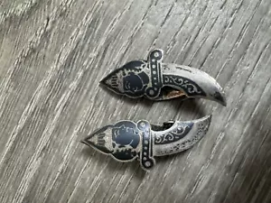 vintage sterling silver jewelry clip on earrings scimitar Siam Knife Dagger BinE - Picture 1 of 2