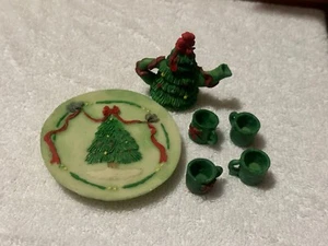 Juego de tetera miniatura árbol de Navidad 6 piezas cerámica ermita pintada a mano - Imagen 1 de 4