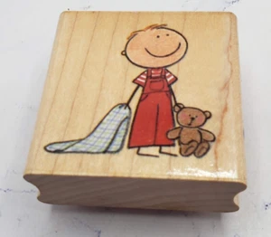 Boy With Teddy Bear And Blanket Creative Beginnings Wood Mounted Rubber Stamp - Picture 1 of 7