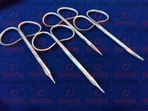 4 RIBBON HANDLE IRIS+STEVENS TENOTOMY MICRO SURGERY SCISSORS 4" STRAIGHT+CURVED - Picture 1 of 4
