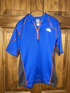 The North Face Shirt Boys M Zip 10-12 Short Sleeve Pullover Blue Orange 0426 - Picture 1 of 9