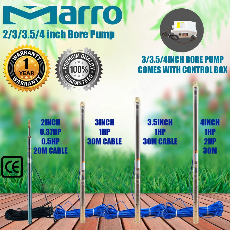 MARRO 2/3/3.5/4INCH STAINLESS STEEL DEEP WELL BORE PUMP 0.37/0.5/1/1.5/2/2.7/3HP - image 1 of 4