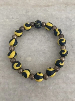 Браслет с бисером Viva бисер полимерная глина синее золото желтое серебро - Изображение 1 из 4