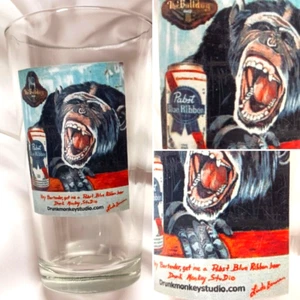 PABST BLUE RIBBON GLASS DRUNK MONKEY STUDIO BY LINDA BERMAN RARE PIECE - Picture 1 of 9