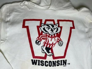 Felpa con cappuccio retrò logo Russell Athletic Wisconsin Badgers MED Made in USA - Foto 1 di 6