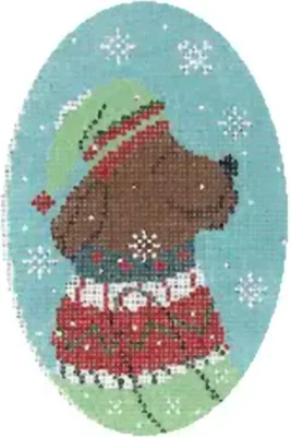 Needlepoint Handpainted Christmas CBK Dog w/ Sweater 3x5 - Image 1 of 4