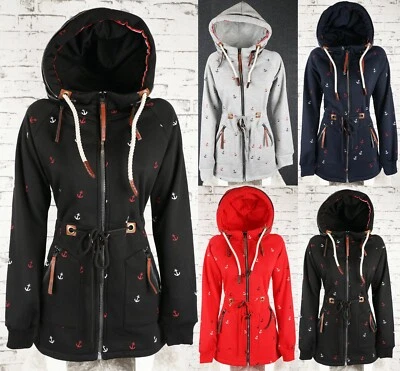 Damen Sweat Parka Mantel Jacke Kapuze Fleece gefüttert Hoodie Anker M L XL XXL - Bild 1 von 4