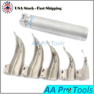 Mac Laryngoscope Set 5 Blades 1 Medium Handle Surgical Veterinary Instruments - Picture 1 of 2