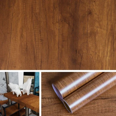 Livelynine Brown Wood Contact Paper Waterproof Kitchen Cabinet Wallpaper Peel an - Image 1 of 4